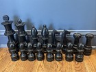 Mcm Vtg Hand Carved Wooden Chess 32 Pieces Set Game 10 5  King -no Board