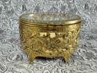 Art Deco French Ormolu Filigree Jewelry Casket Trinket Box Vanity Casket Antique