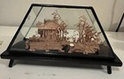 Vintage Hand Carved Wood Cork Chinese Art In Glass Black Lacquer Wood Stand