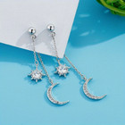 Women s Long Earrings Fashion Zircon Tassel Star Moon Pendant Ear Studs Alloy