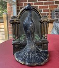 Pair Antique Bronze Peacock Bookends Art Nouveau Deco With Hand Painting 5 5   h