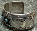 Antique Navajo Native American Sterling   Turquoise Shadowbox Cuff Bracelet