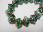 15 7mm Czech Glass Turquoise Blue Blend With Gold Finish Saturn Saucer Beads