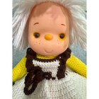 Vintage Handmade Crochet Doll Vinyl Face Yellow Brown White Yarn Hair 18 Inch