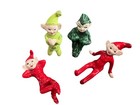 Vintage Pixie Elf Figurines Japan Mcm Green 50 s Ceramic Lot Of 4