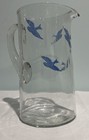 Mid Century 8    Glass Pitcher Vintage Bluebirds Juice Pitcher Cocktail Pitcher
