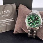 Bulova Men s Marine Star Green Dial Quartz Steel 96b396 Chronograph Watch 43mm