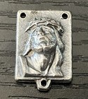 Vintage Italian Rosary Center     Jesus   Madonna Medal  Silver Tone  Double-sided