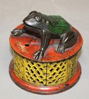 Antique Cast Iron Frog On Lattice Mechanical Bank