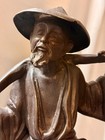 Antique Bronze Sculpture Of Chinese Man Carrying Water Buckets 18 5  High