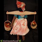 Vintage  Handmade Trinidad   Tobago Folk Art Rag Doll Wooden Yoke Fruit Baskets