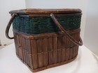 Vintage Heart Shaped Picnic Basket Large Sturdy Woven  Food Drink