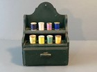 Antique Stepback Sewing Box Old Green Paint Spool Holder Caddy Country Primitive