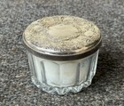 Vintage Towle Glass sterling Silver Lid Dresser Vanity Powder Puff Jar Mirror