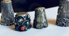 Pr Of 2 Vintage Mexico Scrollwork Sterling Silver Thimbles  One With Coral Beads