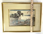 Antique 1833 Utagawa Hiroshige Fujikawa Woodblock  at The Entrance Of Station 