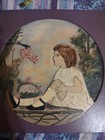 Vintage Folk Art Victorian Doll Girl And Bird Wood Carved Hand Painted 9 X 9