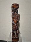 Vintage Carved Wood Tiki Bar Statue Maori Paua New Zealand Polynesian Art  k2 