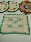 Set Of 4 Vintage Small Crocheted Pot Holders Granny Grandma Cottage Kitchen