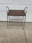 Vintage Mid Century Metal Rolling Foldable 2 Tier Serving Bar Cart - Rare  