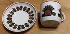 6 Hollowhaze Hungary Porcelain  Cups  plates Retro Vintage Peacock