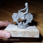 Vintage 1940 50s Motorcycle Trophy Metal Marble Dirt Bike Racing Harley Davidson