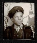 Photo Booth Boy Pilots Hat Jacket Snowy Church Steeple Old vintage Photo- Aa167