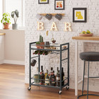 Bar Cart With 2 Mirrored Shelves  Wine Rack   Glass Holder