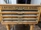 1920-1935 Antique J   P Coats Mercerized Sewing Spool Cabinet Oak 5 Drawer Glass