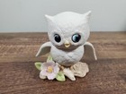 Porcelain Big Eyed Owl And Pink Flower On Branch Made In Korea Vintage
