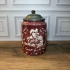 6    Vintage Gerz German Stoneware Raised Floral Scroll Lidded Beer Stein
