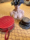 3 Beautiful Vintage Black Hats Plus Red Vinyl Case See Pics