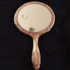 Vtg Towle Silver Plated Gold Tone 3pc Floral Vanity Set Hand Mirror Brush Comb