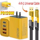120w 4-port Usb C Pd Fast Wall Charger Block 6ft 4-in-1 Cable For All Cell Phone