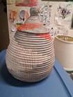 Hand Woven West African Basket With Lid    13 Inches High  Beautiful  