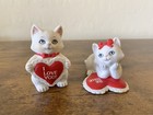 Vintage Lefton Cat Figurines Valentine   s Love Be Mine Heart Set 1990 Sri Lanka