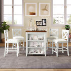 5pcs Dining Table Set Counter Height Pub Table W  Storage Shelves 4 Chairs White