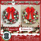 20 Inch Lighted Christmas Wreath With Red Bow For Front Door Wall Window Decor