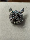 Vintage Warner Signed Cat Face Rhinestone Cluster Brooch