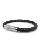 Braided Black Leather Bracelet 6mm Round Stainless Steel Locking Clasp Men Women