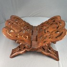 Vintage Wooden Floral Book Holder Folding Bible Cookbook Stand Hand Carved Mcm