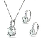 Oval-cut Light Aquamarine 925 Silver Pendant Necklace   Leverback Earrings Set