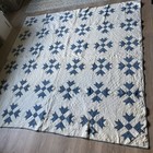 Antique Hand Stitched Quilt Worn Blue white Shoo Fly Or Flying Geese Pattern Wow
