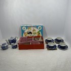 Vintage childs Hand Painted willow Blue toy China Tea Set 13 Pieces with Box euc