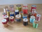 Vintage Lot Of 23 Wooden Spools With Sewing Thread