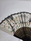 Vtg Japan Silk Fan Wall Decor Mt Fuji Cherry Blossoms Mother Of Pearl 18    X 10   