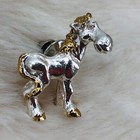 Whimsical Cartoon Style 3d Silver Tone Horse Lapel Pin W  Gold Trim
