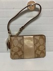 Coach Signature Pvc Leather Corner Zip Wristlet  small  In Khaki gold - F64233