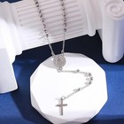 Stainless Steel St  Benedict Pattern Golden Rosary Cross Pendant Necklace