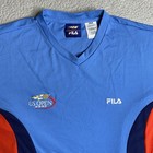 Fila Us Open 2002 Shirt Mens Medium Blue Red V Neck Short Sleeve Tennis Active